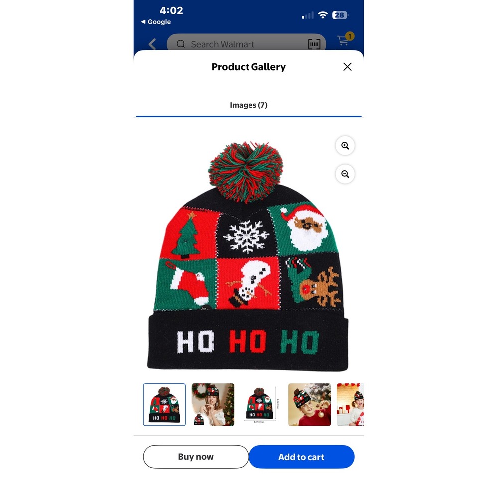 Christmas Beanie Hat Ho Ho Ho Santa Reindeer Snowman Patchwork Knit Pom Pom Blk